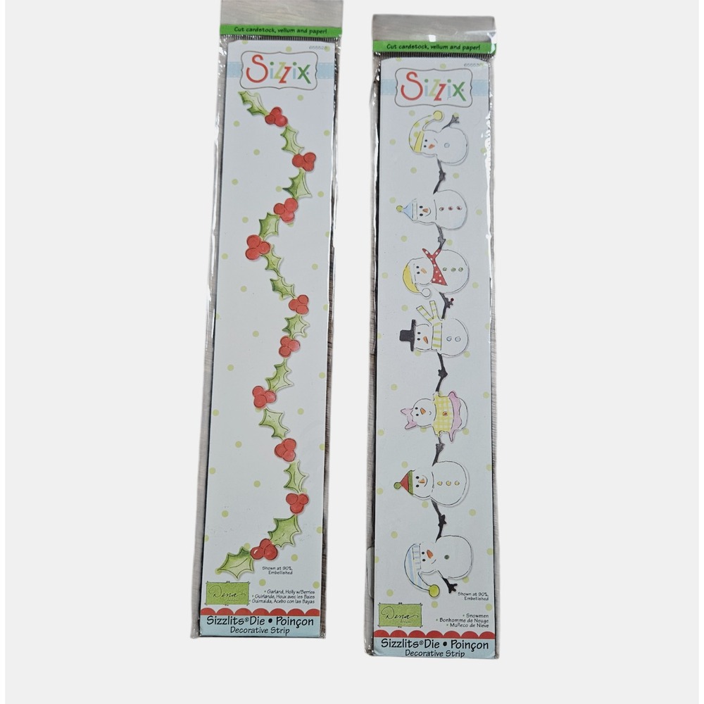 2 Sizzix‎ Sizzlits Decorative Strip Die Holly Berries Snowmen Christmas NWT